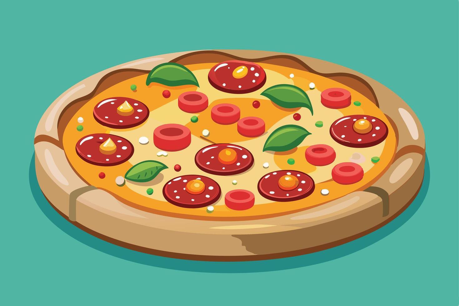 A delicious Pizza on Wooden Board, Ready to Eat vector