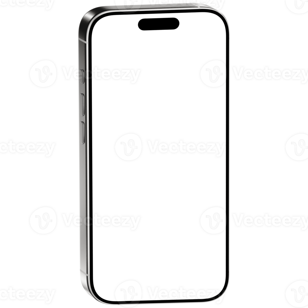 White Titanium Smartphone Mockup Template Without Background. White Screen. Isometric png