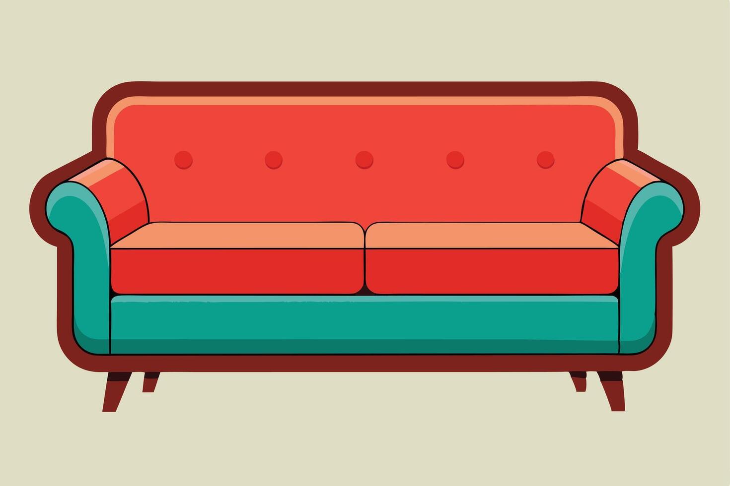 Retro Two-Seater Sofa in Vibrant Colors vector