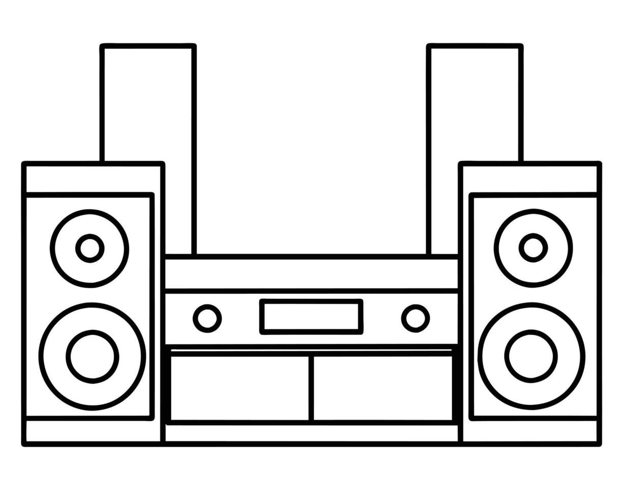 A simple black and white outline of a vintage boombox. vector