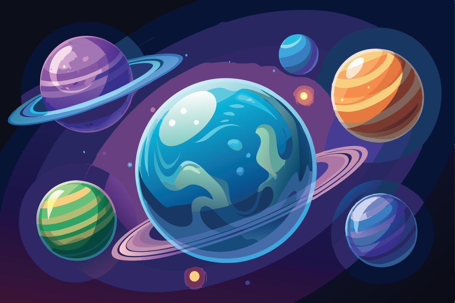 Colorful Cartoon Planets in Space vector