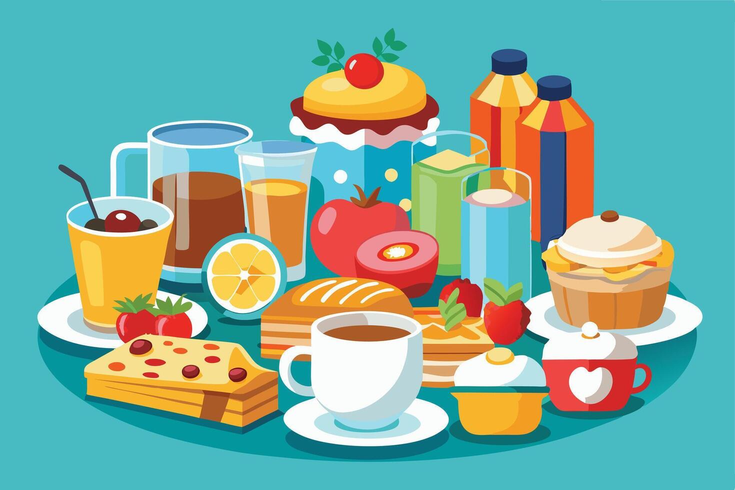 Delicious Array of Breakfast Foods on a Table vector