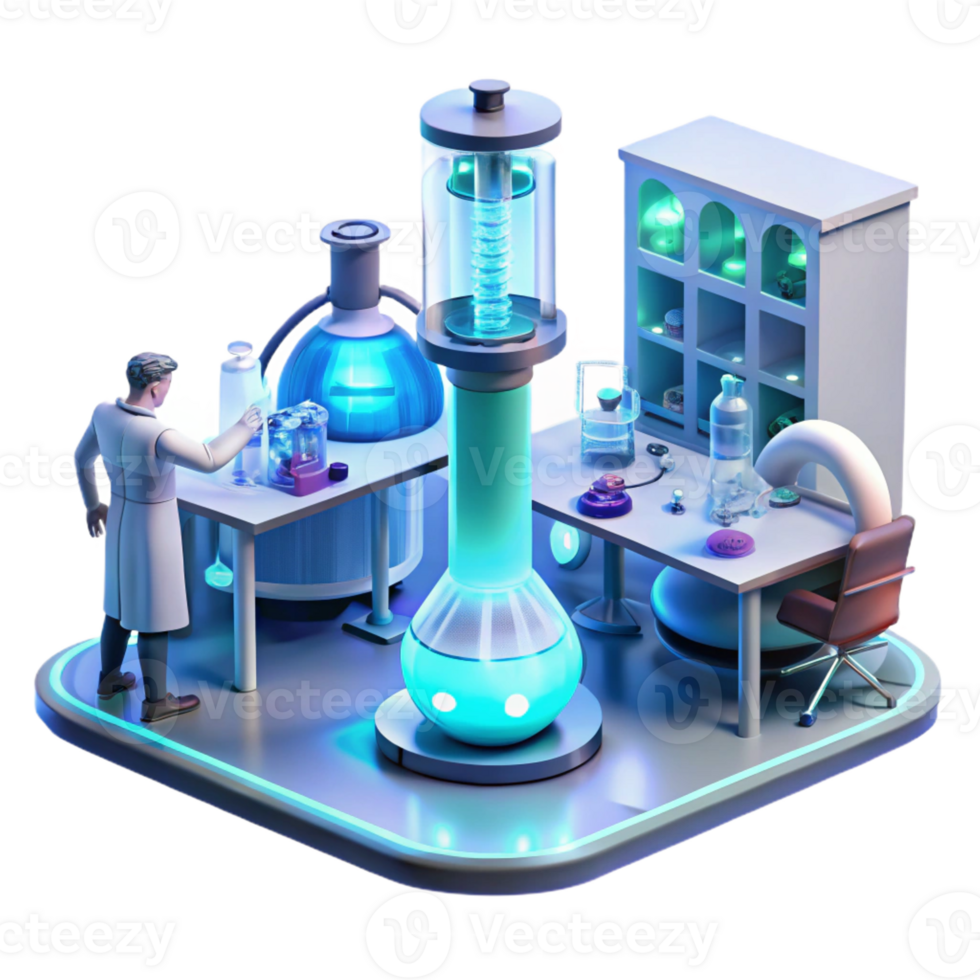 stunning rustic A futuristic laboratory filled with glowing equipment, scientists working in the background, cool, sterile lighting, sci-fi style exclusive png