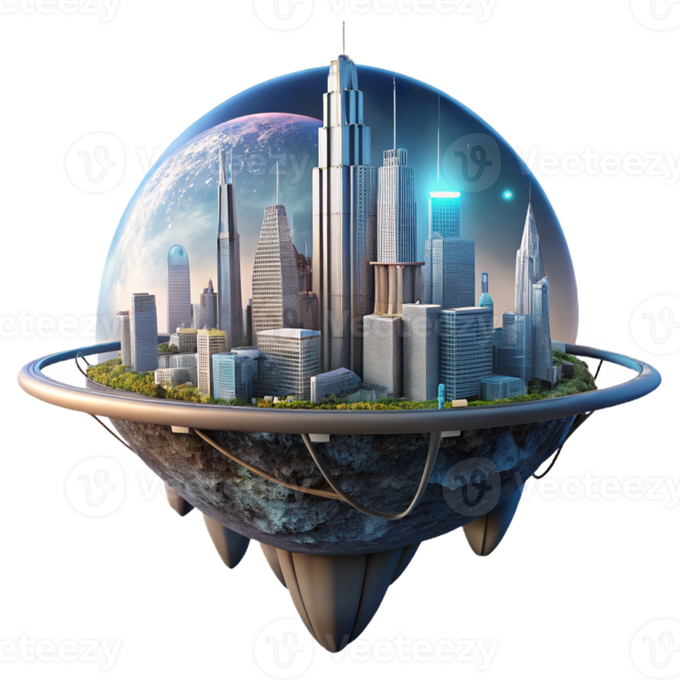 serene abstract A Floating City with Towering professional png