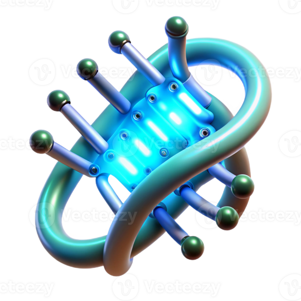 extraordinary contemporary A DNA strand forming the shape of a technological circuit board, glowing with energy, microscopic detail, bioluminescent lighting, scientific illustration style high quality png