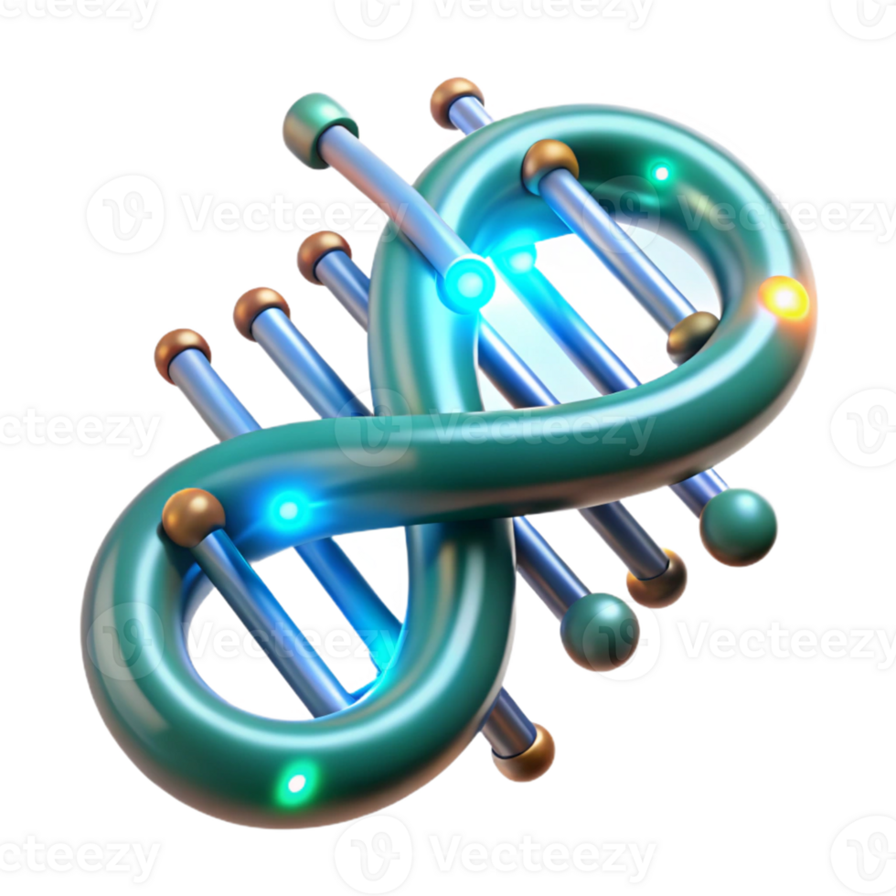 magnificent modern A DNA strand forming the shape of a technological circuit board, glowing with energy, microscopic detail, bioluminescent lighting, scientific illustration style genuine png