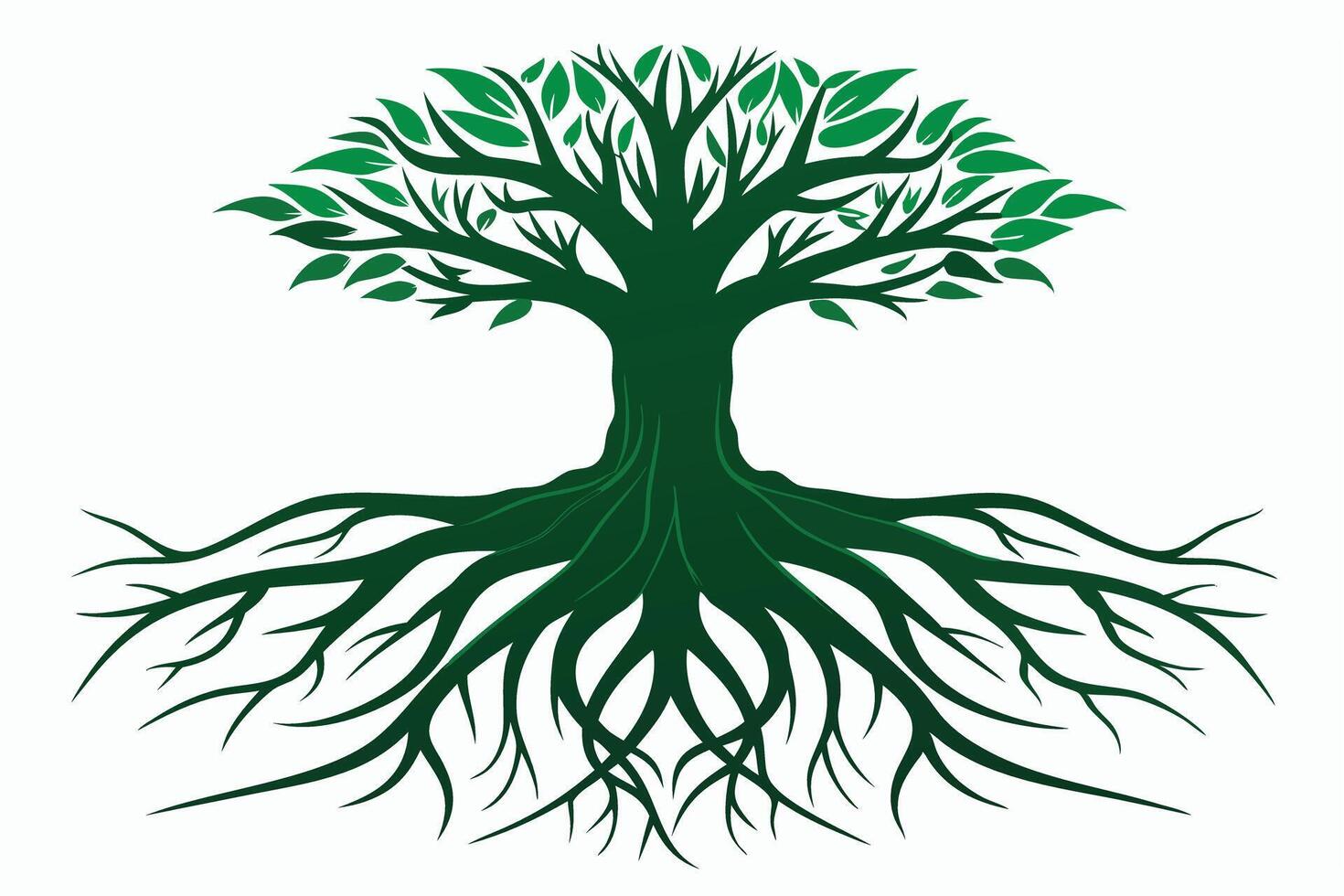 Illustrative image of a strong, rooted tree. vector