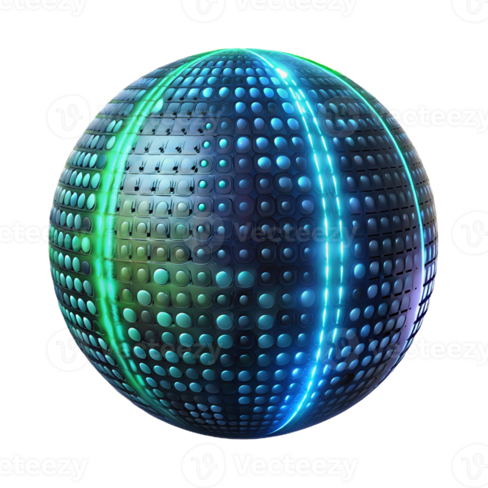 dramatic artistic A levitating sphere composed of binary code, glowing with energy, dark background with neon accents, abstract style original png