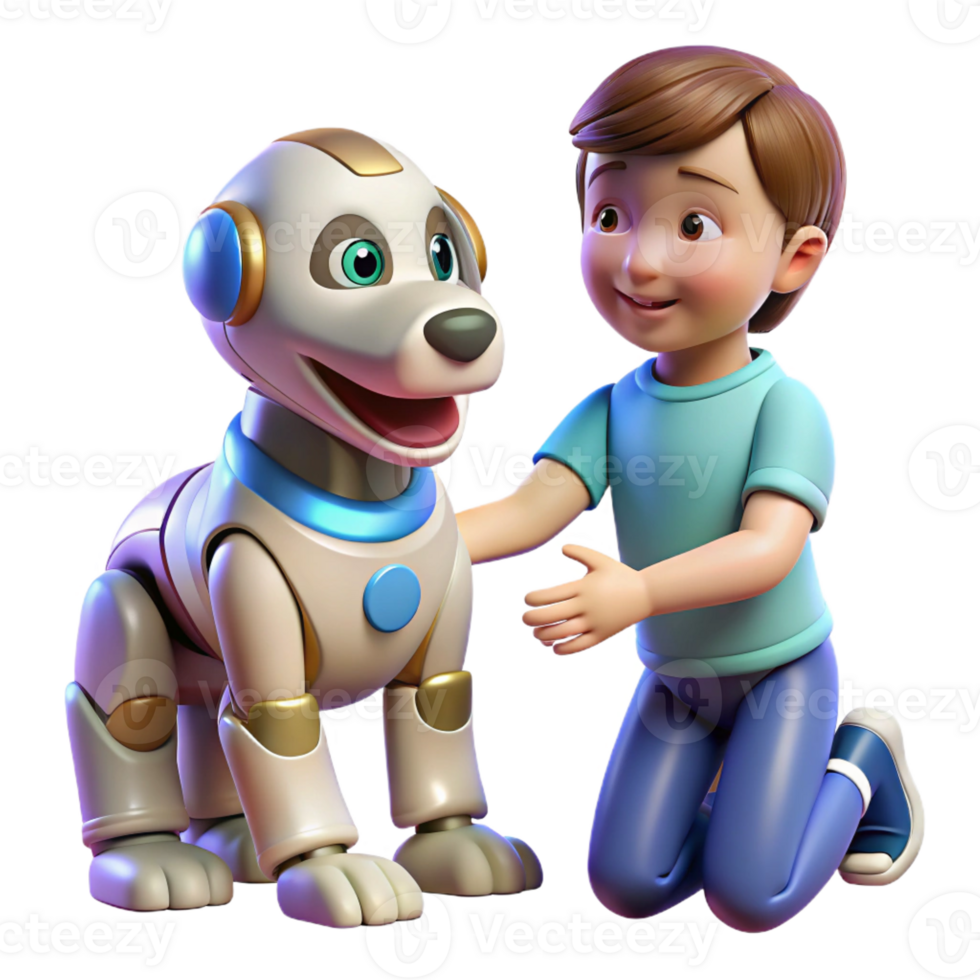 dramatic rustic A Robotic Dog Interacting with a Child premium png