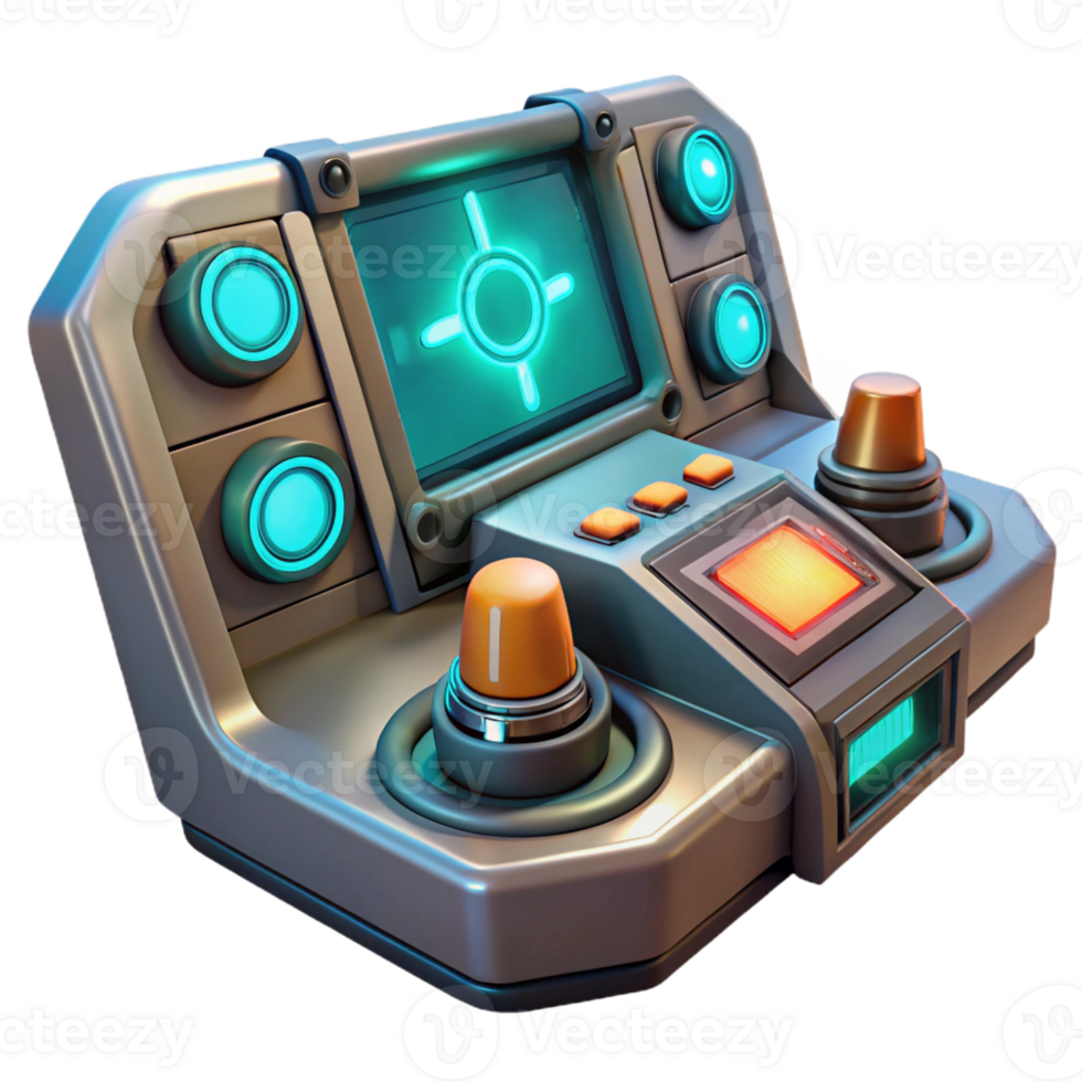 vibrant vintage A futuristic control panel with glowing buttons and displays, intricate design, dim lighting, sci-fi style detailed png