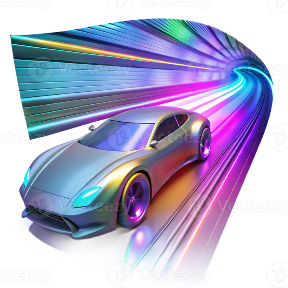 serene traditional A futuristic vehicle speeding through a data stream tunnel, vibrant neon colors, motion blur, cyberpunk style authentic png