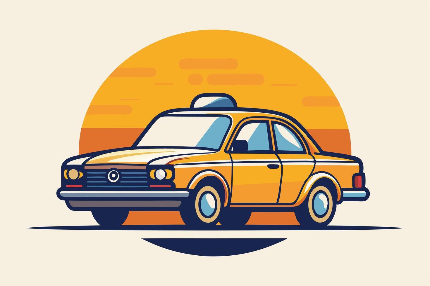 A Retro Yellow Taxi Against a Sunset Background vector