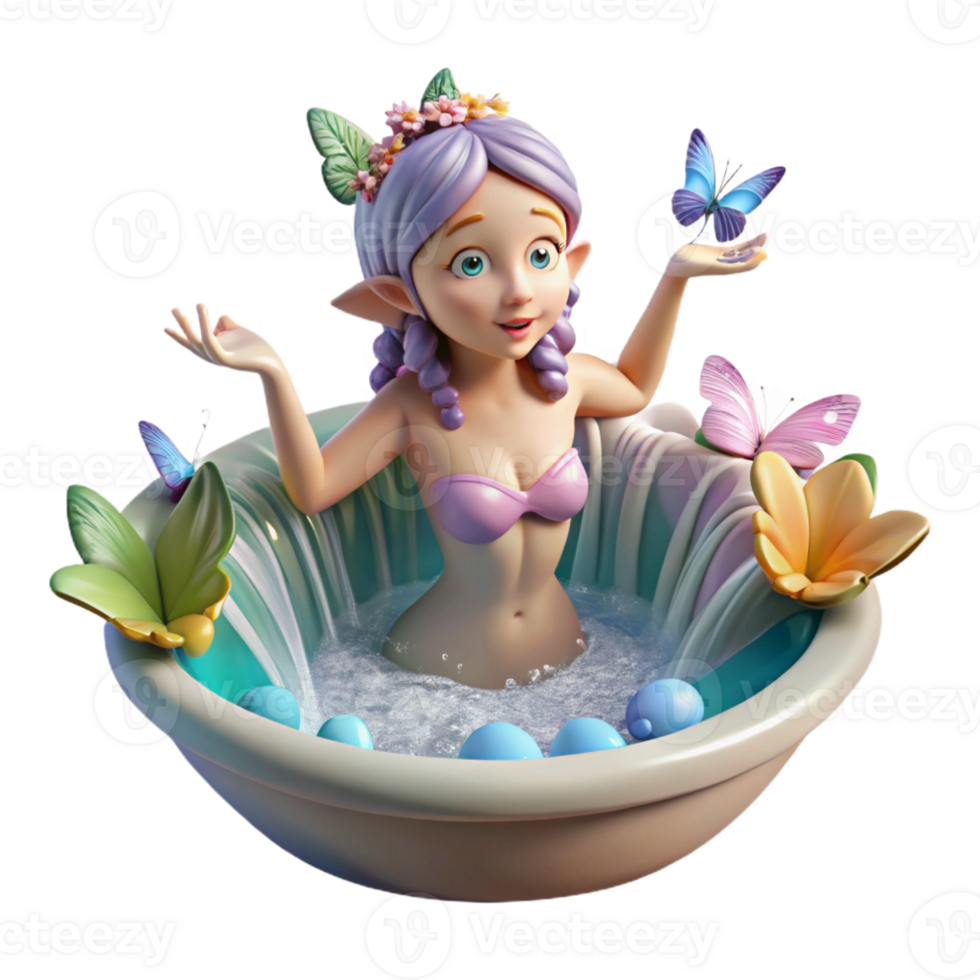 serene creative A playful nymph bathing in a crystal-clear waterfall, surrounded by colorful butterflies. Soft, diffused lighting. Impressionist style detailed png