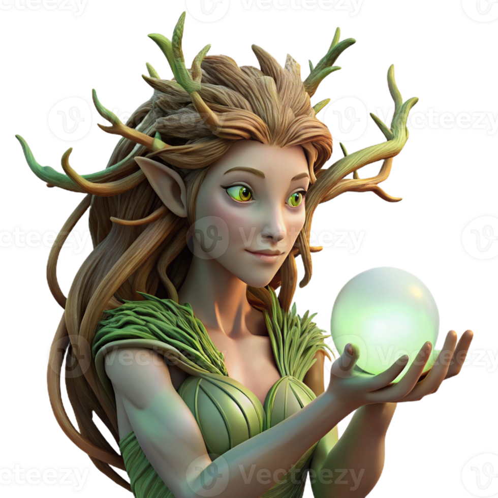 vibrant minimalist A Serene Dryad with Bark Like Skin and detailed png