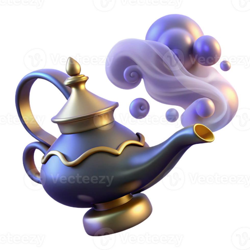 beautiful creative A powerful djinn emerging from a magic lamp, swirling smoke and embers surrounding its form. Mystical, dramatic lighting. Arabian Nights style authentic png
