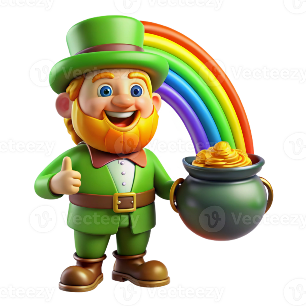 stunning vintage A mischievous leprechaun guarding his pot of gold at the end of a rainbow. Bright, vibrant lighting. Celtic folklore style high resolution png