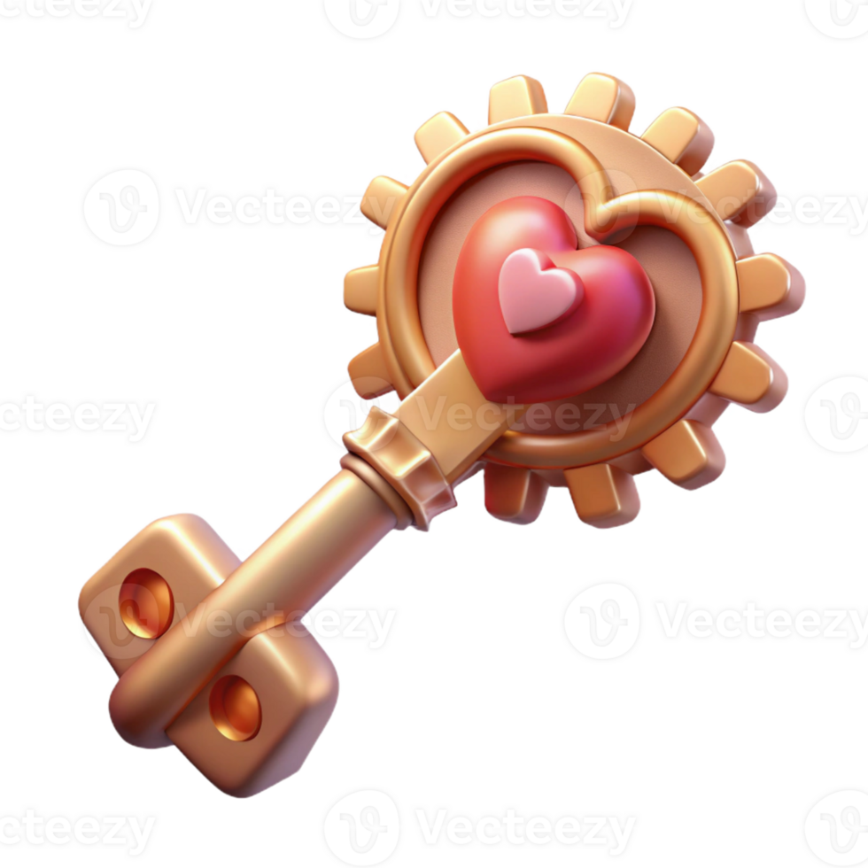 vibrant abstract A steampunk key with intricate gears and a heart-shaped locket attached. The lighting is soft and romantic authentic png