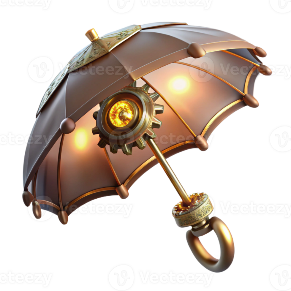stunning minimalist A steampunk umbrella with intricate gears and a brass handle. The lighting is soft and diffused original png