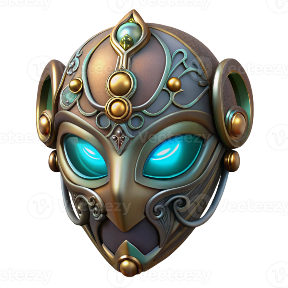 magnificent classic A steampunk mask with delicate filigree and glowing gemstone accents. The lighting is mysterious and intriguing original png