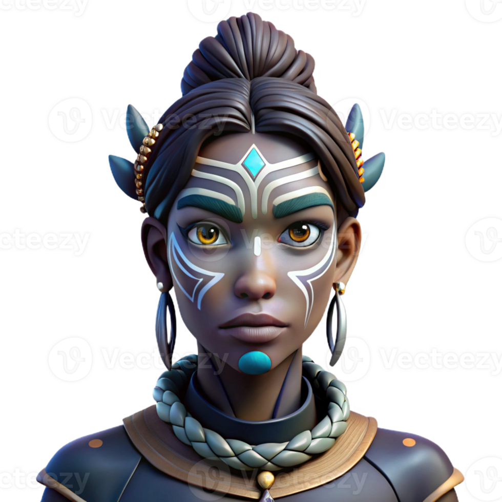 wonderful rustic Portrait of a woman with intricate face paint and a tribal headdress, bold, graphic lighting, indigenous art style high resolution png