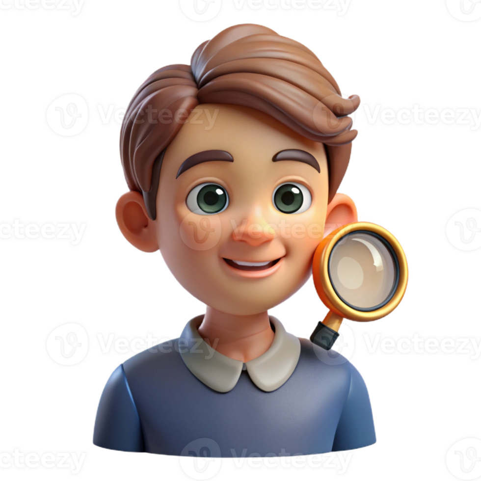 elegant traditional Portrait of a young boy with a curious expression and a magnifying glass, bright, inquisitive lighting, scientific illustration style 4K png