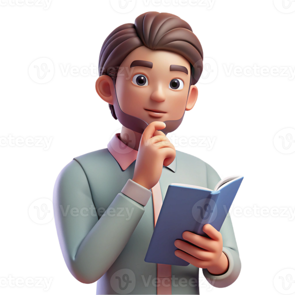 stunning minimalist Portrait of a man with a thoughtful expression and a book in his hand, soft, intellectual lighting, academic portrait style authentic png