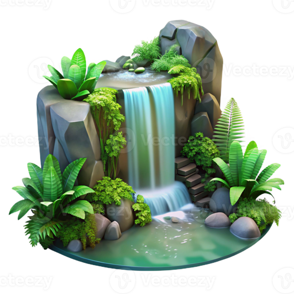 serene rustic A Cascading Waterfall Surrounded by Lush high resolution png