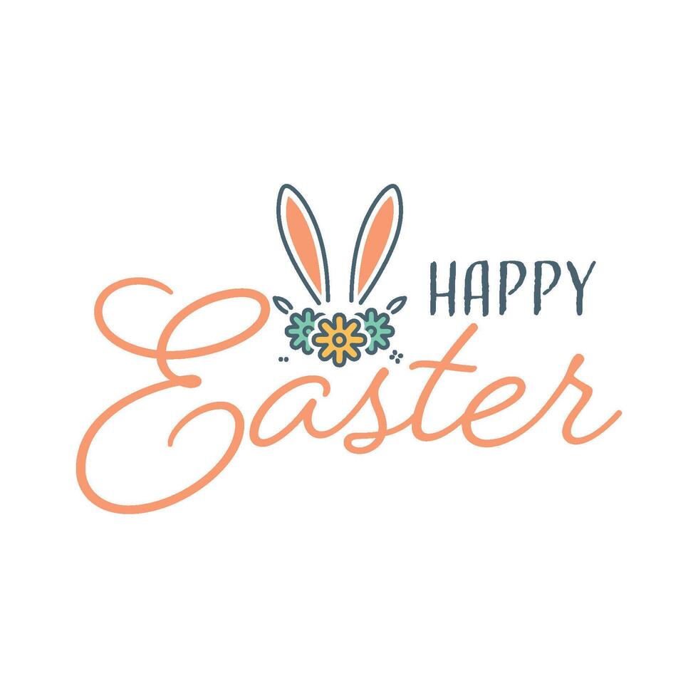 easter greeting card with bunny ears and flowers vector