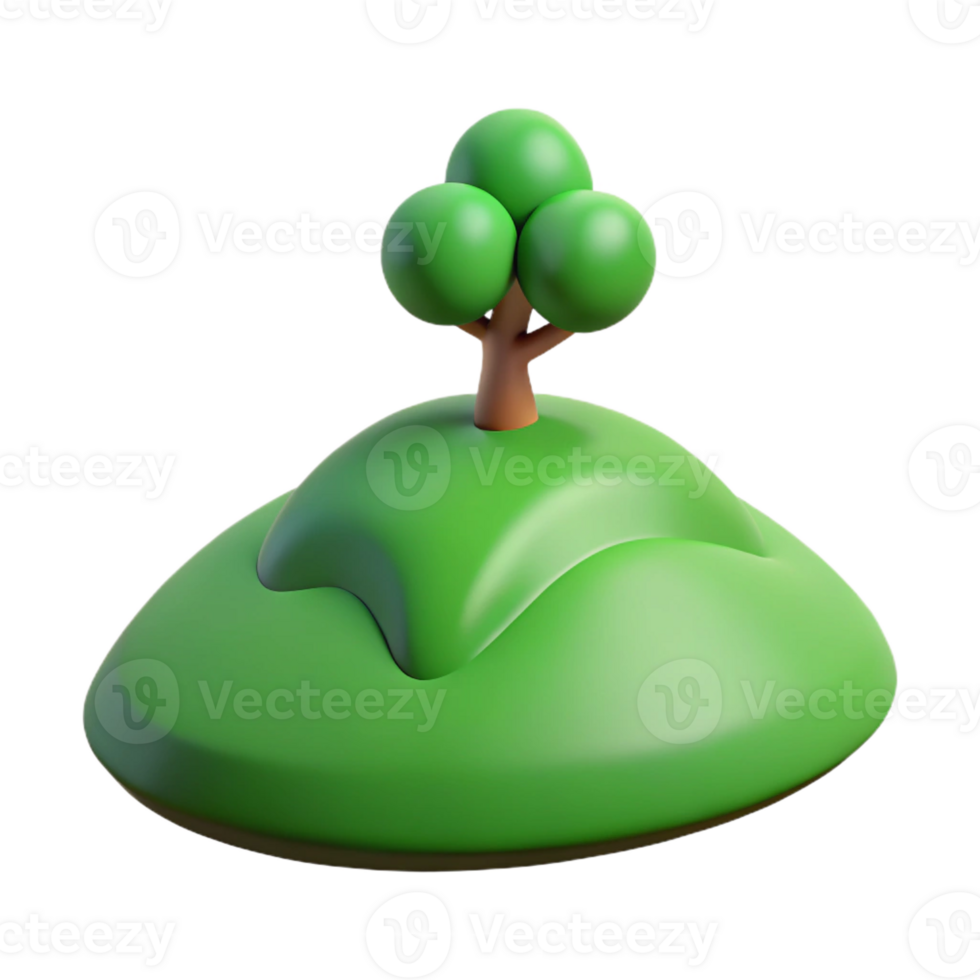 elegant minimalist A rolling green hill with a lone tree on top, picturesque landscape, realistic rendering detailed png