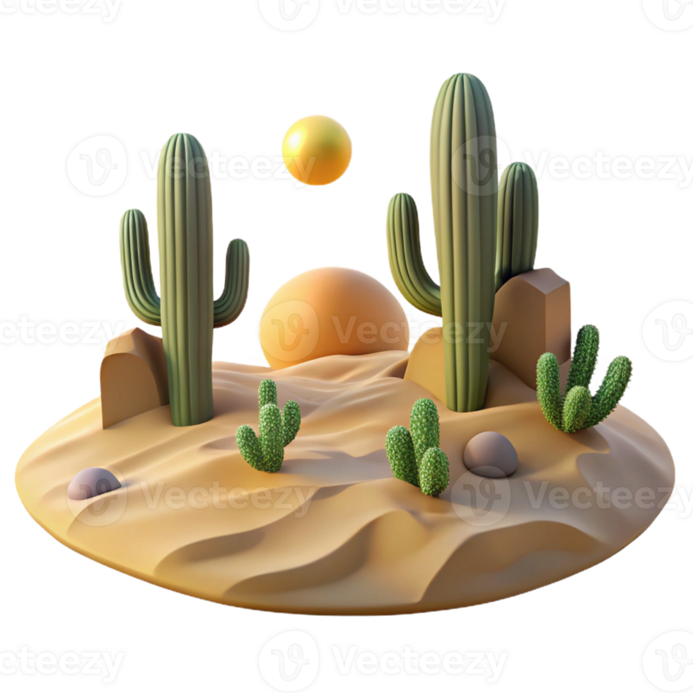 stunning classic A desert landscape with cacti and sand dunes, harsh sunlight, realistic rendering authentic png