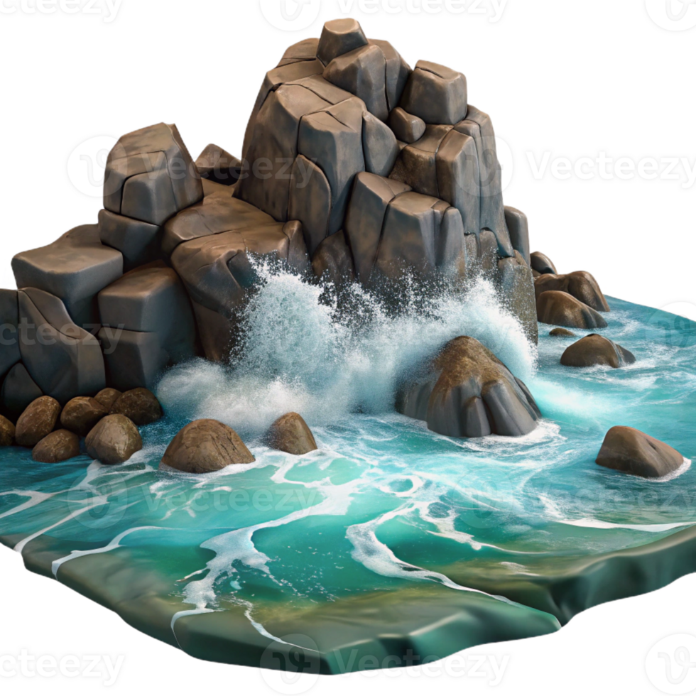 beautiful artistic A rocky coastline with crashing waves, dramatic lighting, seascape photography authentic png