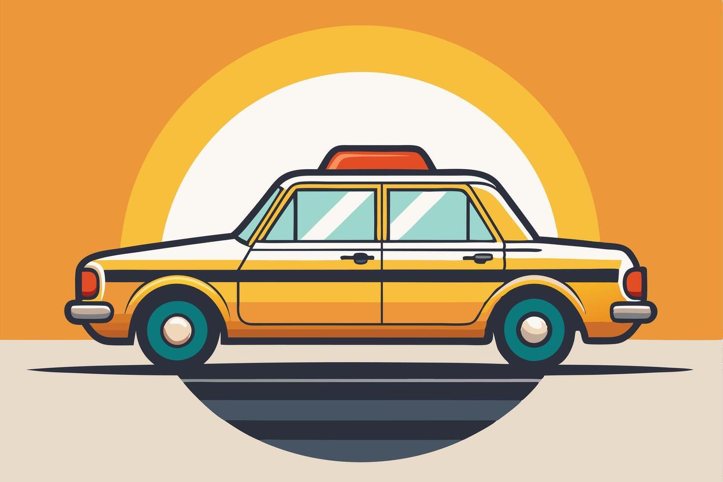 Retro Yellow Taxi Against a Sunset Background vector