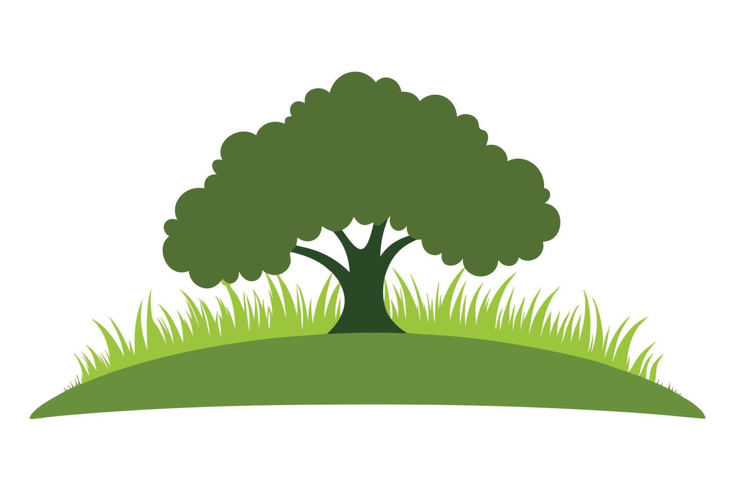 Lush green tree on a grassy hill vector