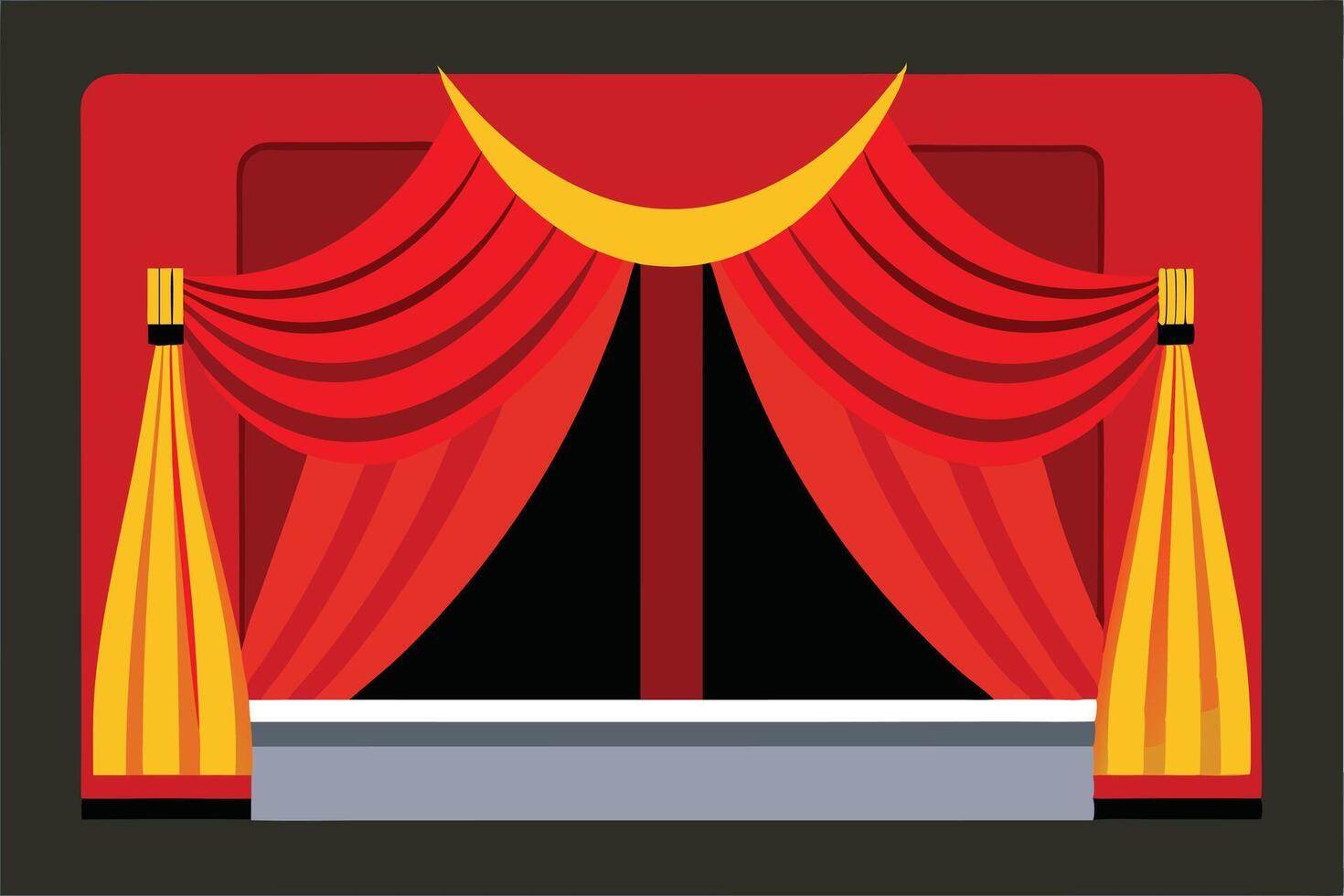 A vibrant Theater Stage with Red and Gold Curtains vector