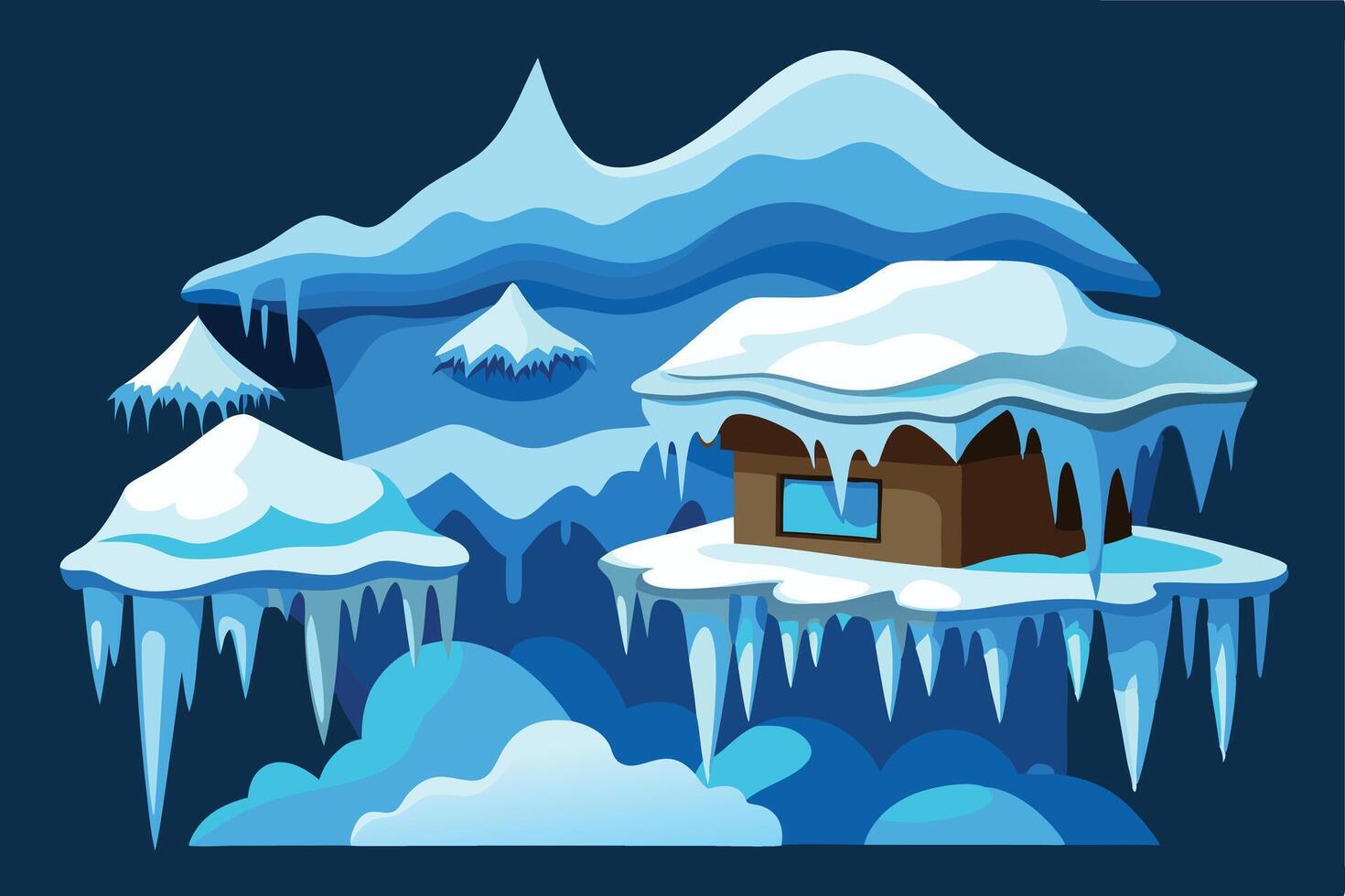 Cartoon illustration of an icy mountain with icicles. vector