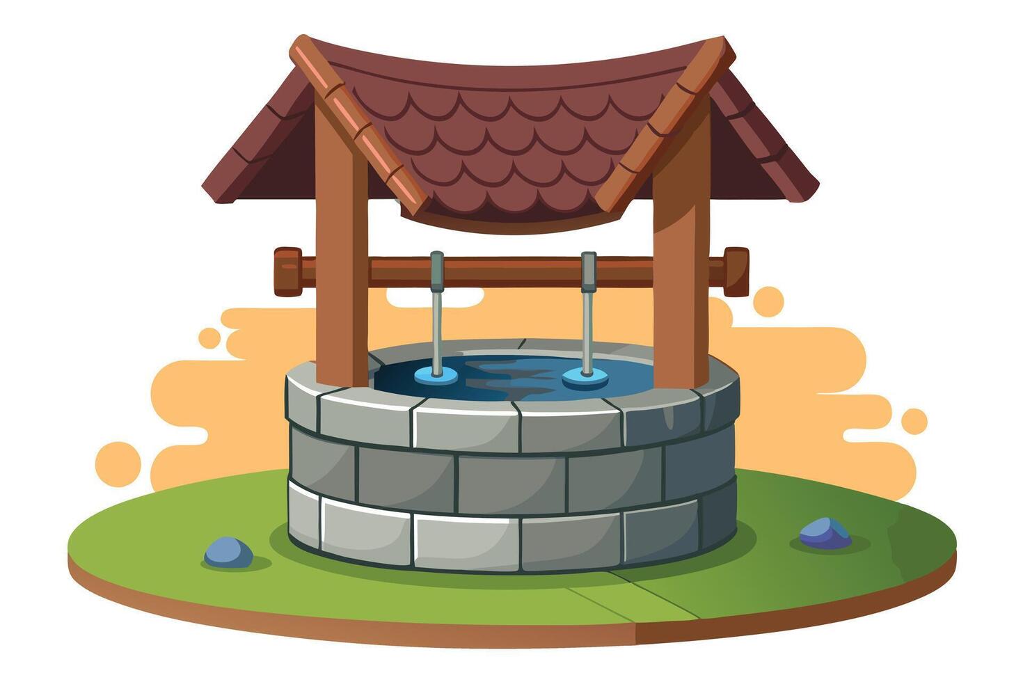 A cartoon Illustration of a Rustic Well with a Roof vector