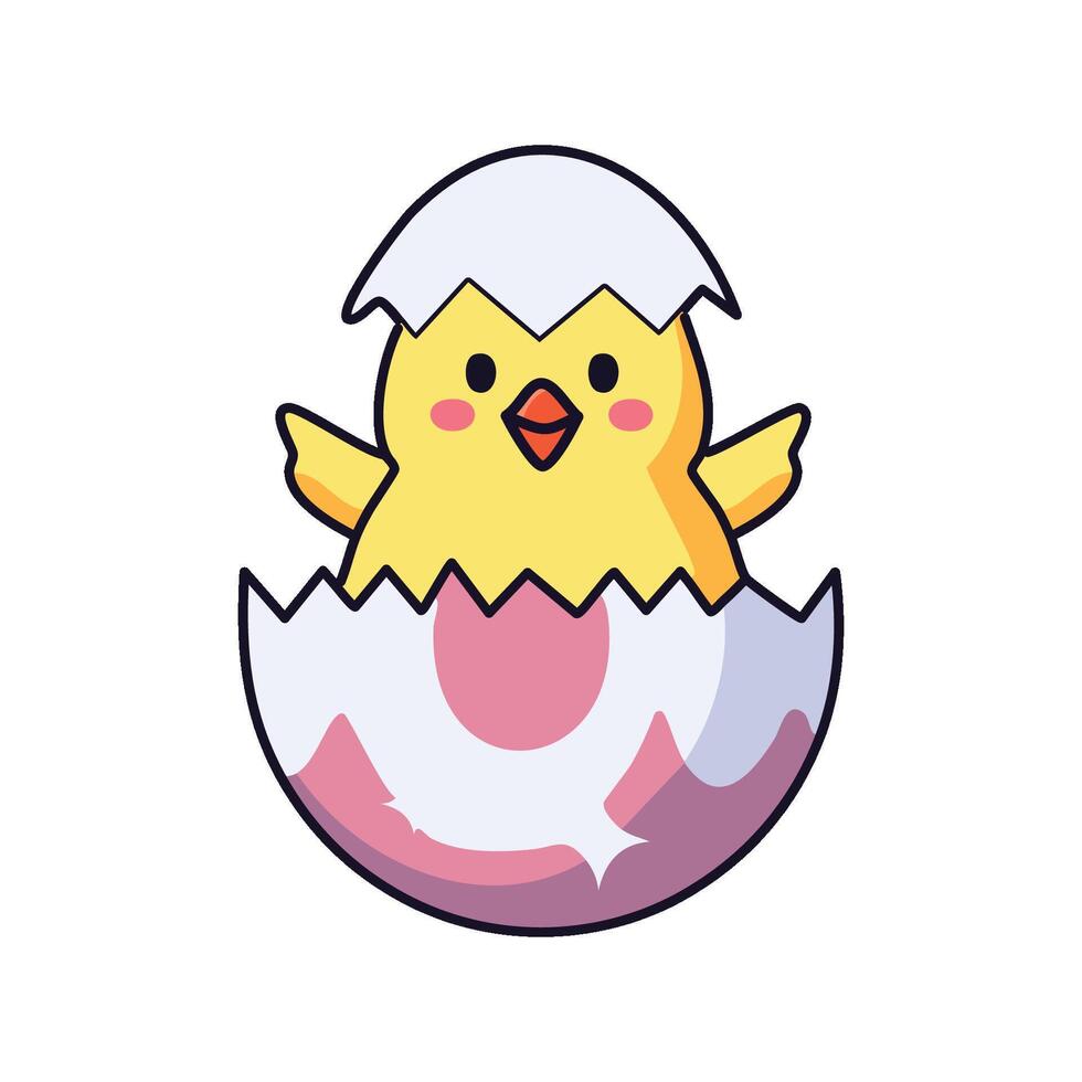 a cute little chick in an egg shell vector
