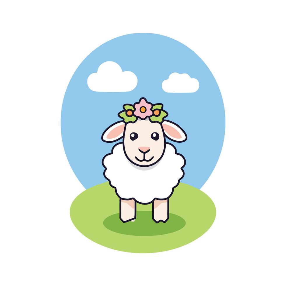 a cartoon sheep with flowers on its head vector