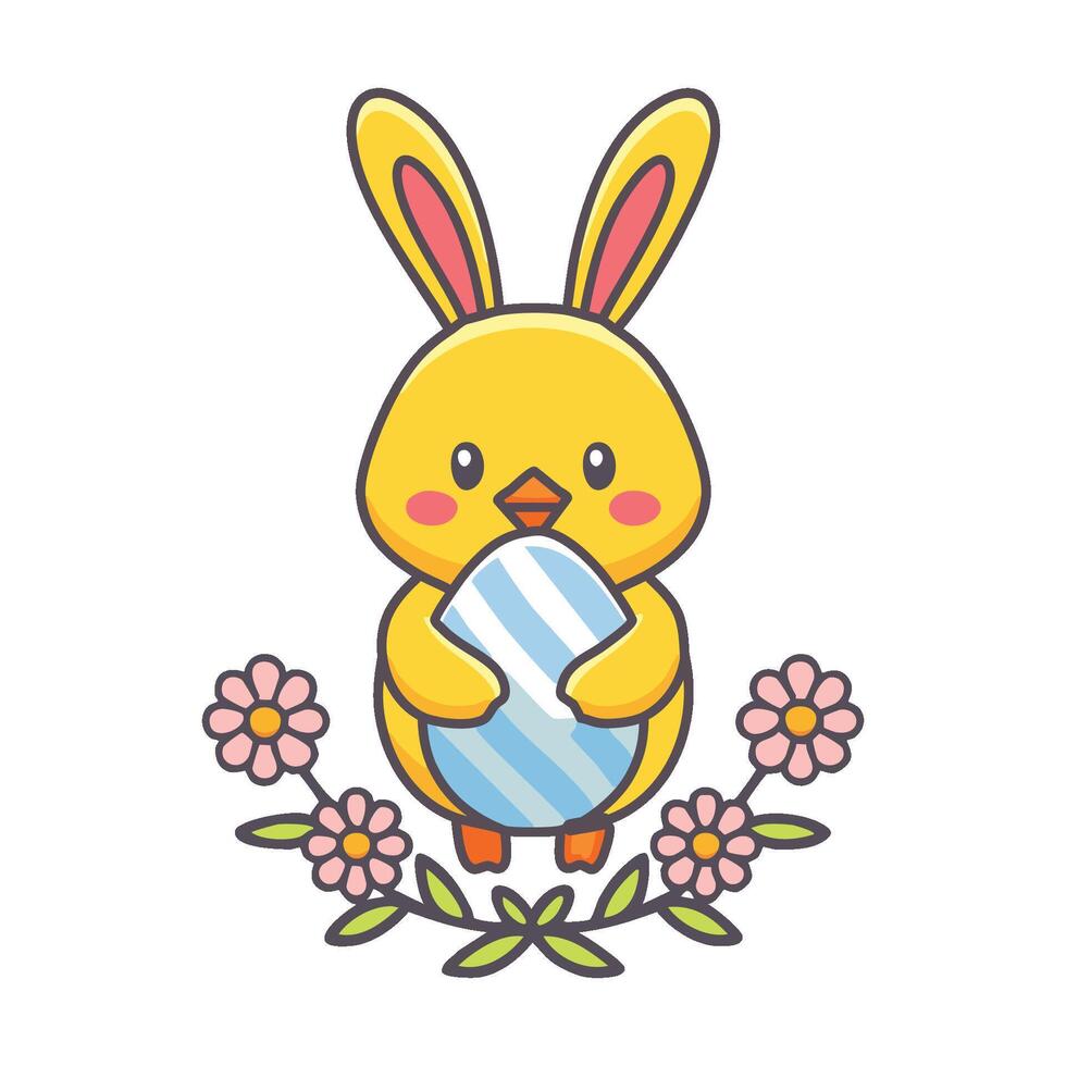 easter bunny with blue egg vector