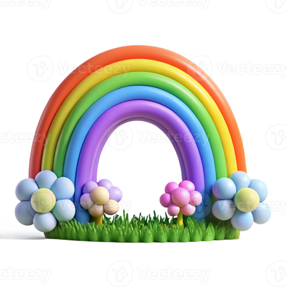 vibrant artistic A vibrant rainbow arching over a field of wildflowers, soft diffused light, whimsical style authentic png
