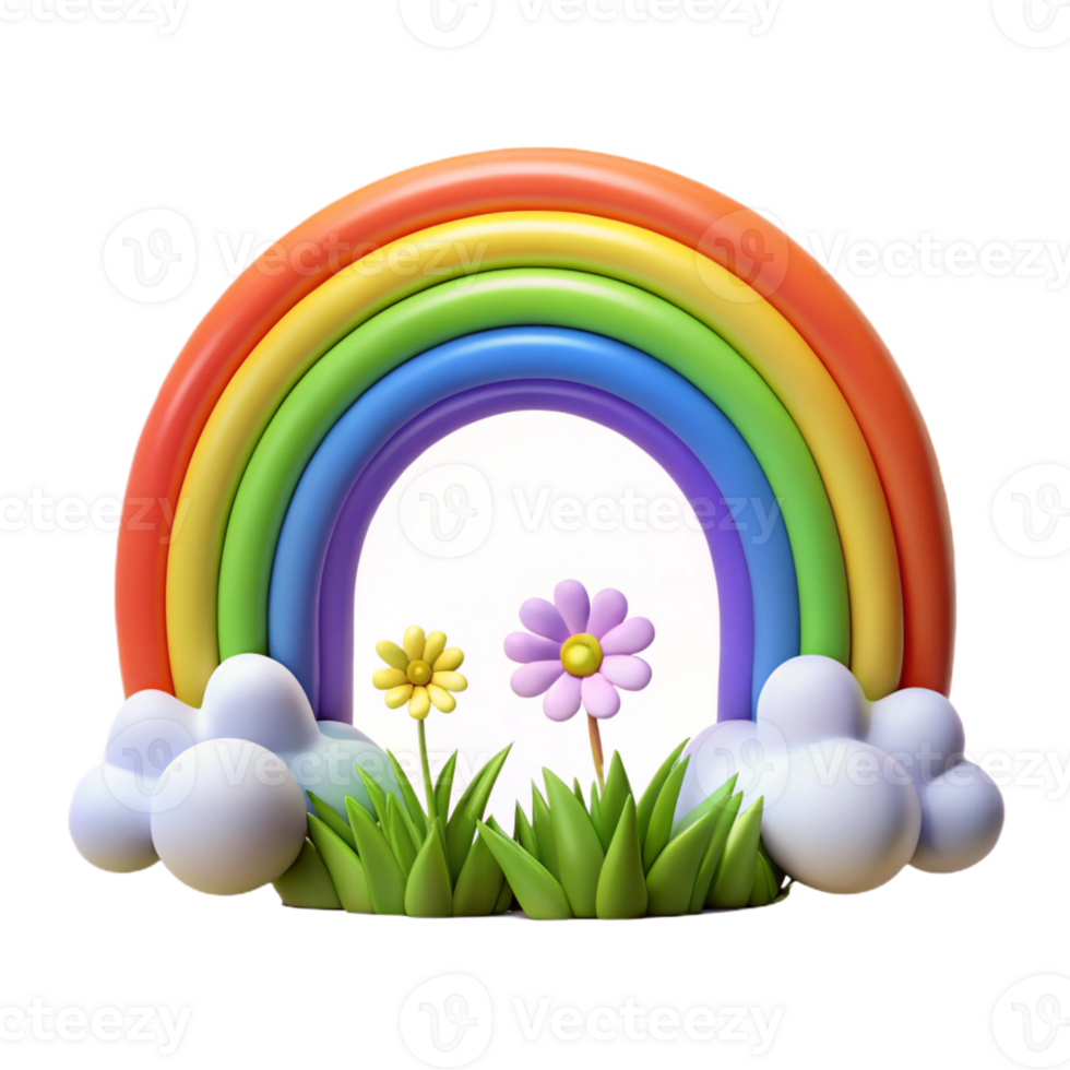 beautiful modern A vibrant rainbow arching over a field of wildflowers, soft diffused light, whimsical style high quality png