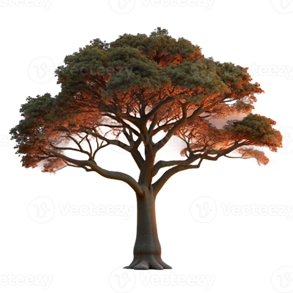impressive modern A lone, weathered oak tree silhouetted against a fiery sunset, dramatic lighting, digital art detailed png