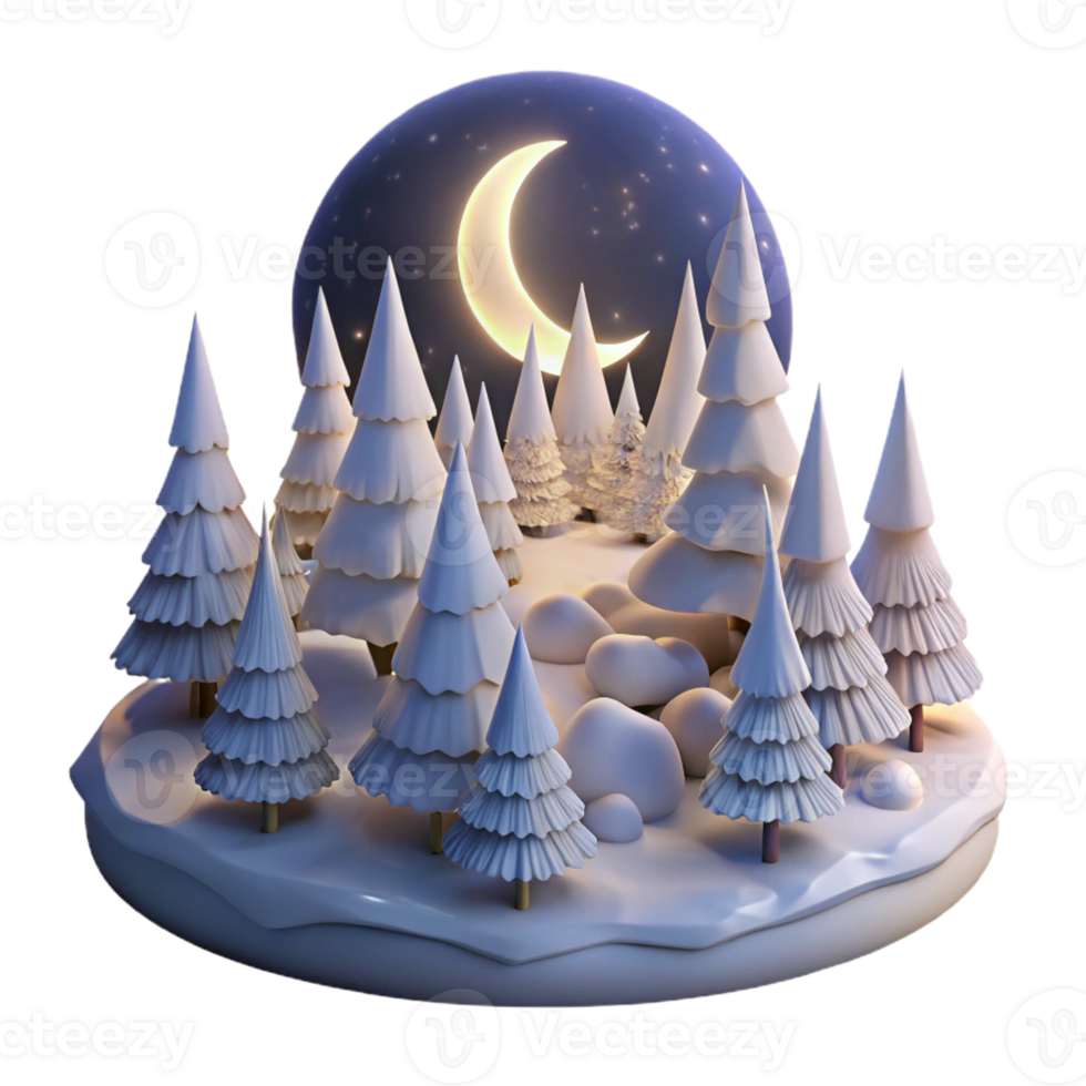 vibrant modern A snow-covered pine forest bathed in the ethereal glow of the moon, serene and peaceful, winter landscape painting exclusive png