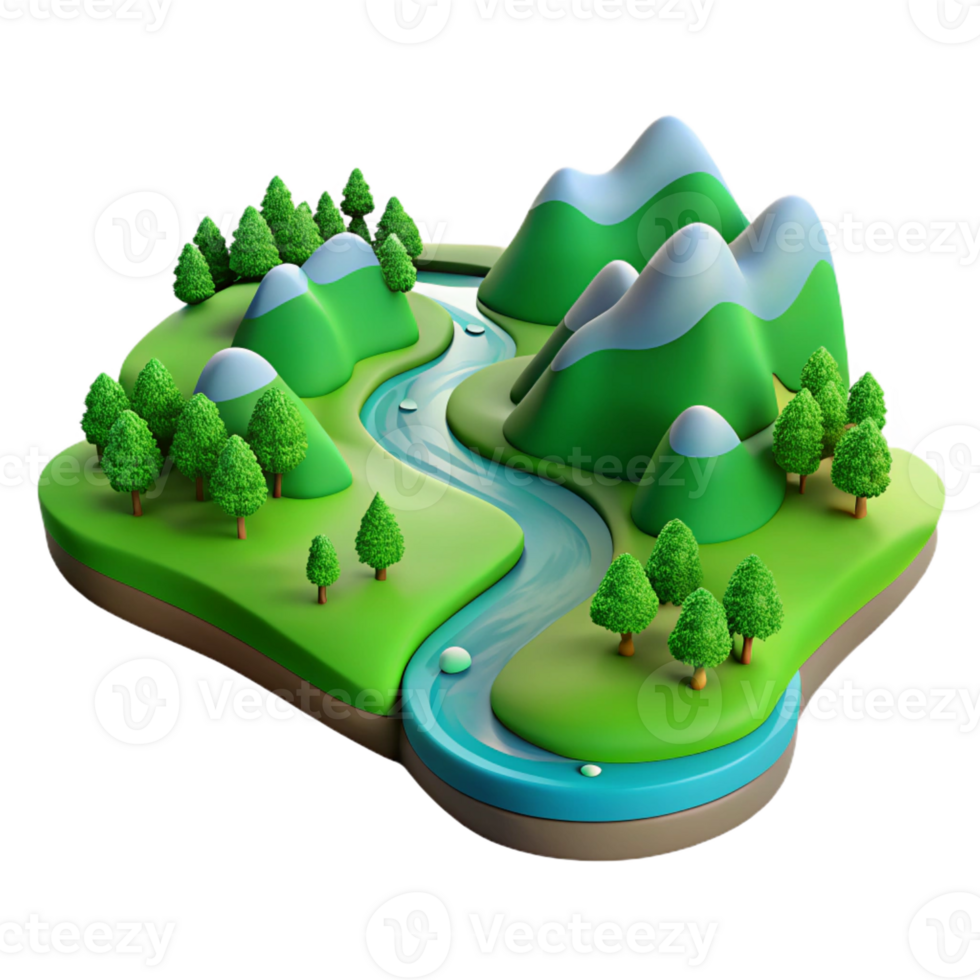 dramatic contemporary A Winding River Flowing Through a Lush detailed png