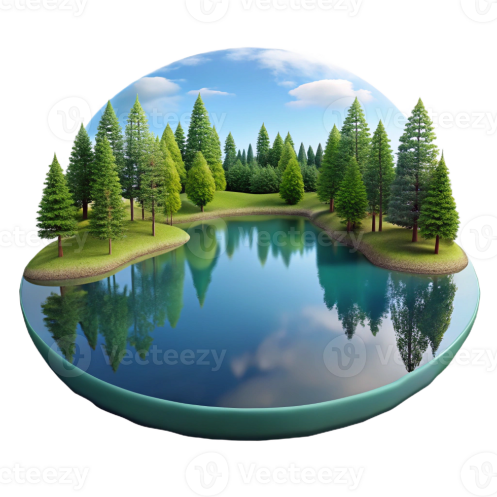 elegant modern A serene lake reflecting the surrounding trees and sky, calm water, mirror-like reflection, peaceful atmosphere, original png