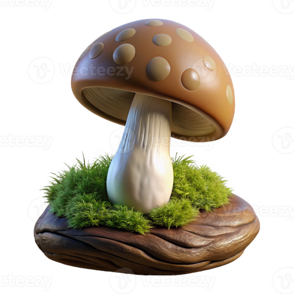 beautiful traditional A close-up of a mushroom growing on a mossy log, intricate details, earthy tones, fantasy style, soft lighting, high resolution png
