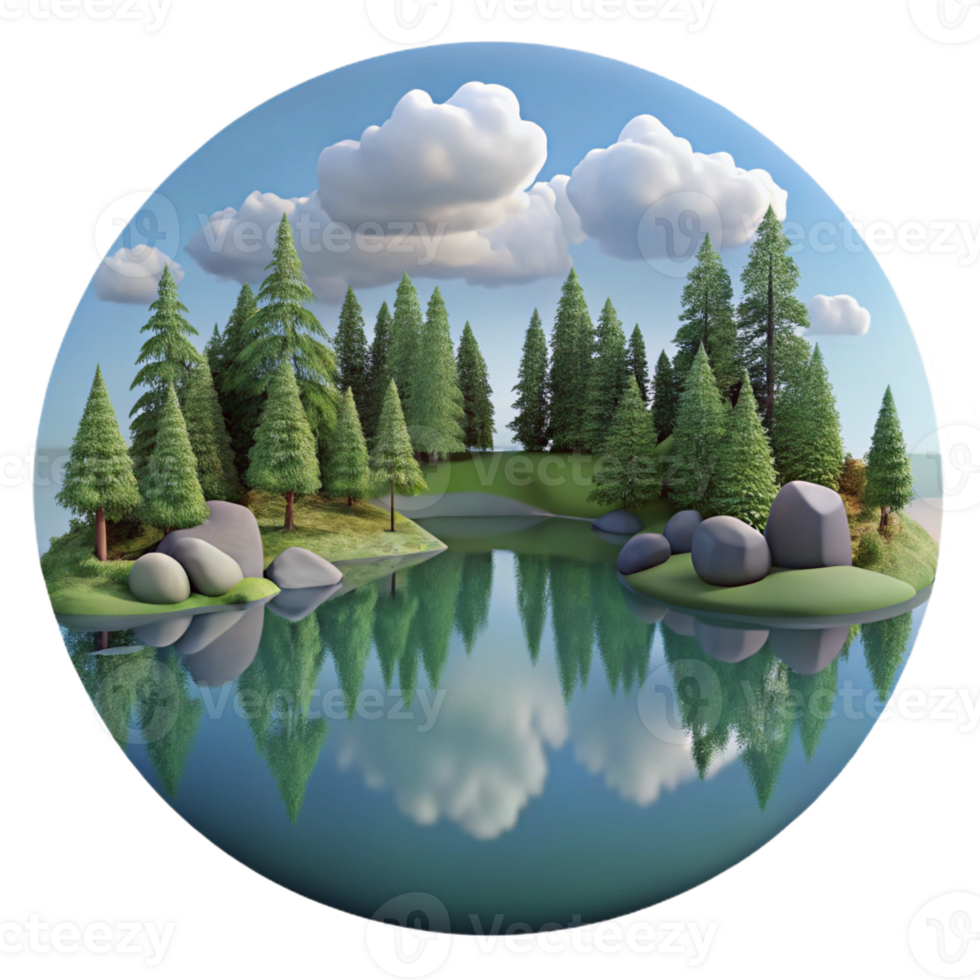 wonderful rustic A serene lake reflecting the surrounding trees and sky, calm water, mirror-like reflection, peaceful atmosphere, high quality png