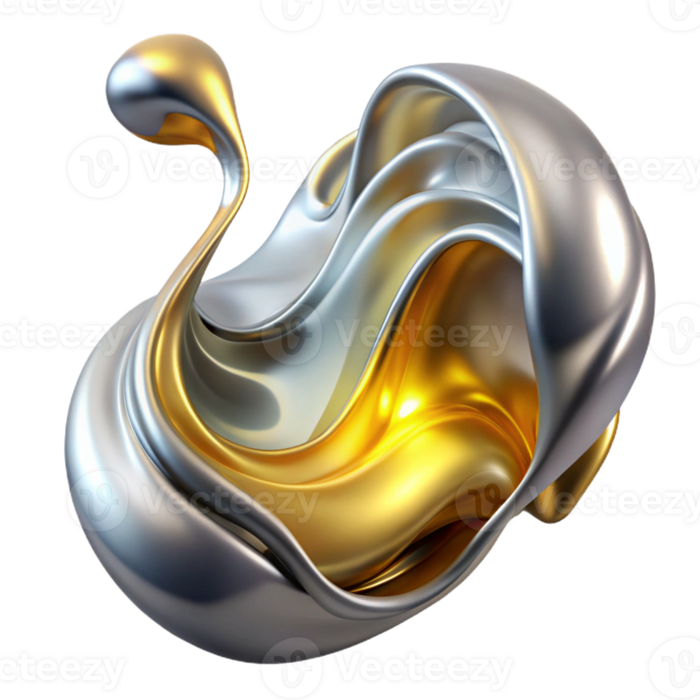 elegant creative Flowing, liquid metal forms in shades of gold and silver, with a subtle, ambient lighting, in a surreal, abstract expressionism style detailed png