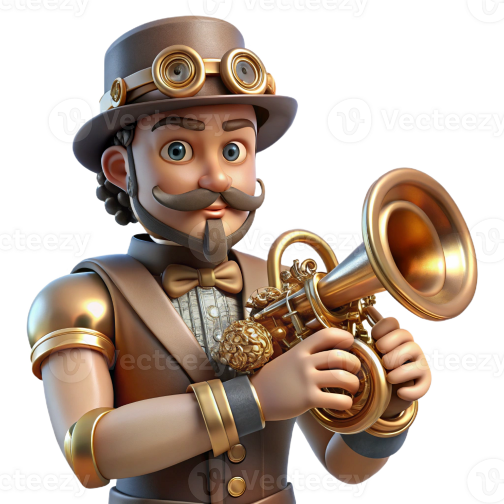 magnificent creative magnificent traditional A Portrait of a Steampunk Musician Playing 4K professional png