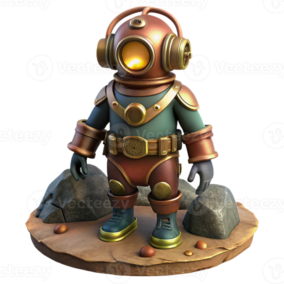 serene minimalist A Steampunk Diving Suit with Brass Helmet authentic png